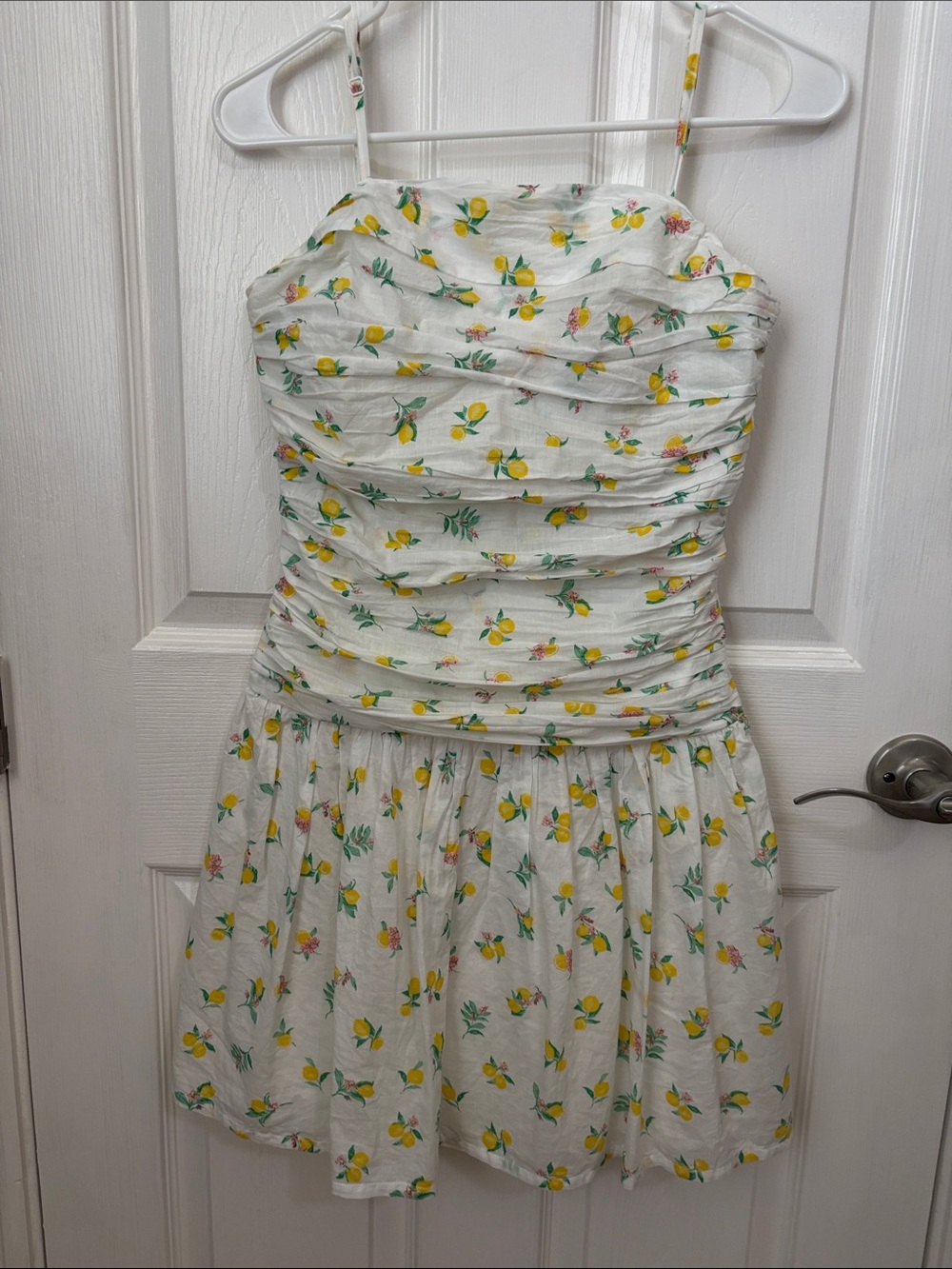 White Lemon-Print spaghetti strap Sundress